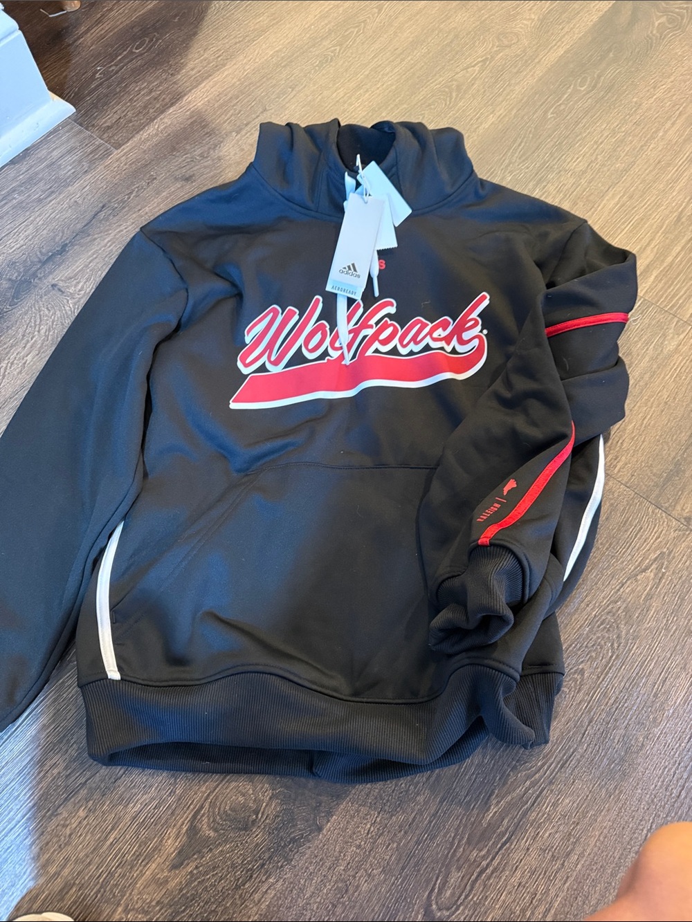 adidas Black Hoodie with Red & White Wolfpack Script